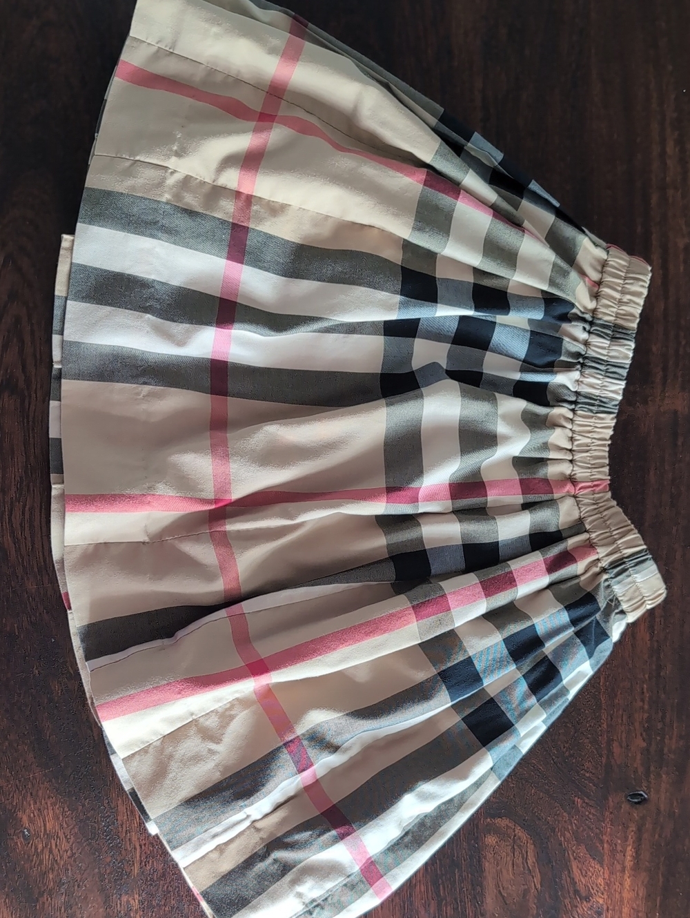 Girl’s Cream Plaid A-Line Skirt with Pink & Black Stripes